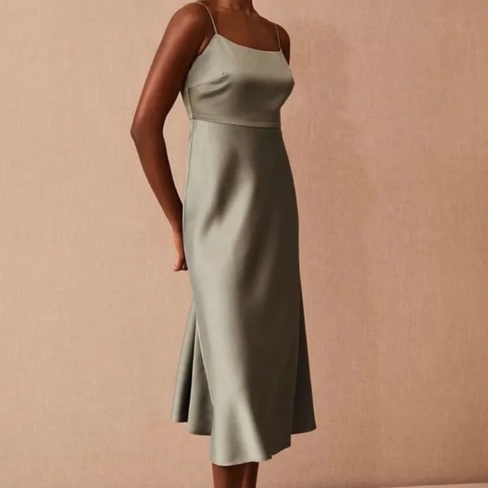 bhldn Leti dress | Size 6 | moss green | Satin